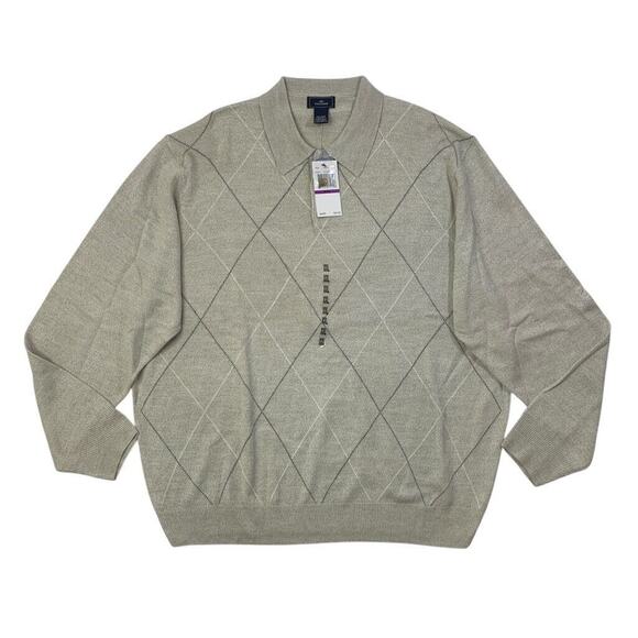 Dockers Sweater Mens XXL Oat Marled Polo Collar Long Sleeve Acrylic Pullover - Picture 1 of 8